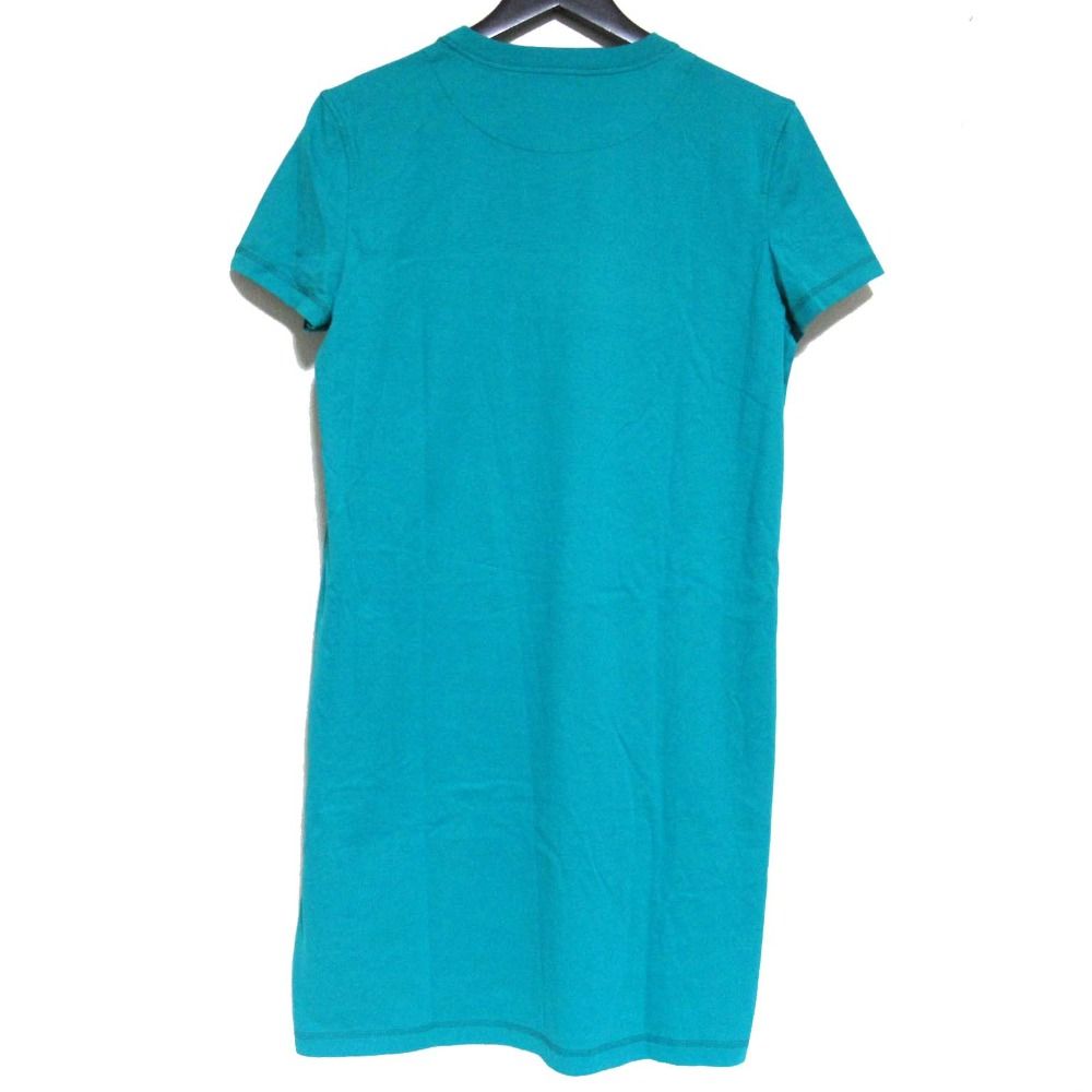 24 SS HERMES エルメス 半袖 胸ポケット刺繍 ひざ上丈 カットソーワンピース サイズ40 ターコイズブルー レディース 古着