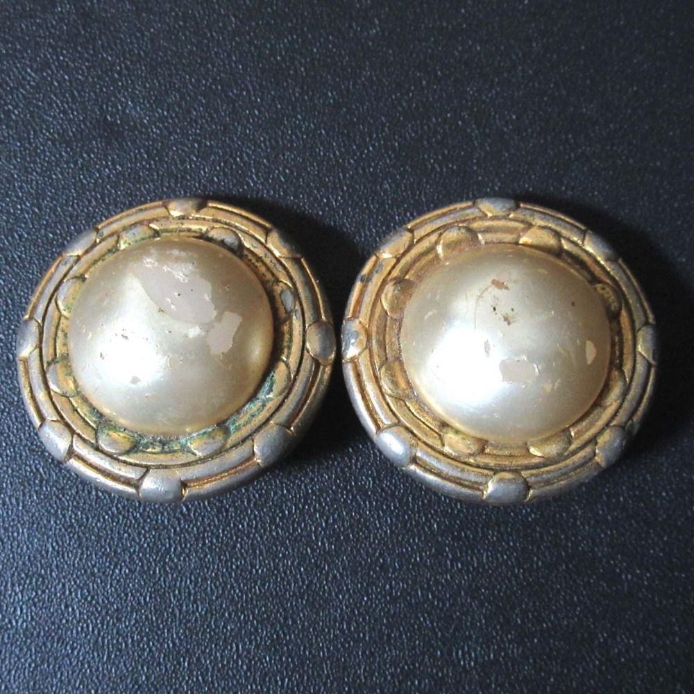 CHANEL シャネル ヴィンテージ フェイクパール クリップ イヤリング GP ゴールド レディース 古着