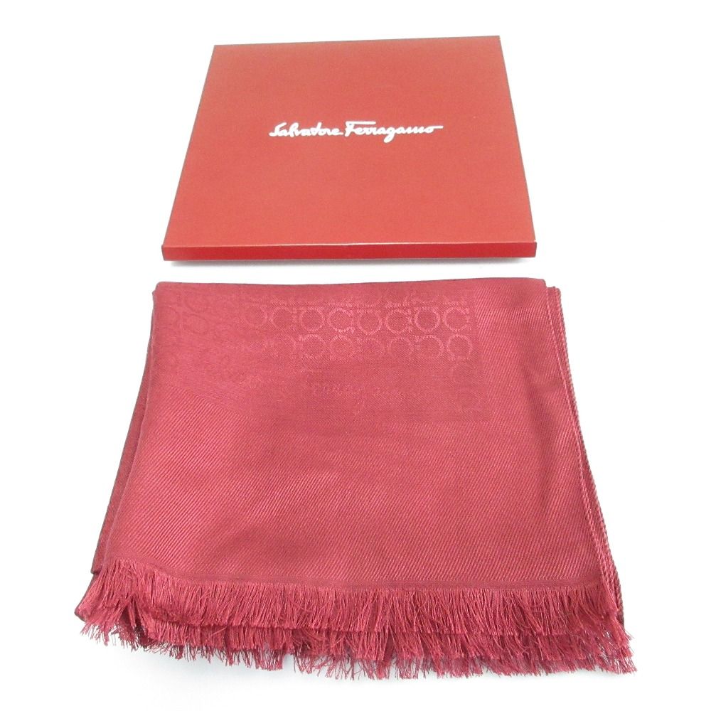新品 未使用 フェラガモ 赤 ストール ガンチーニ ウール×シルク 未使用
