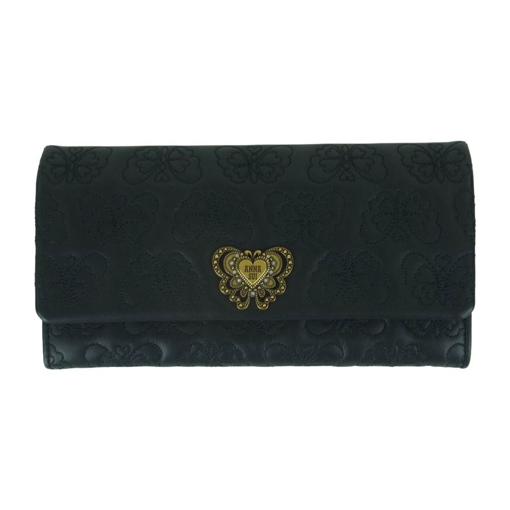 ANNA SUI アナスイ 317100 10 チェイス バタフライ ステッチ ロング ウォレット 長財布 ブラック系 上