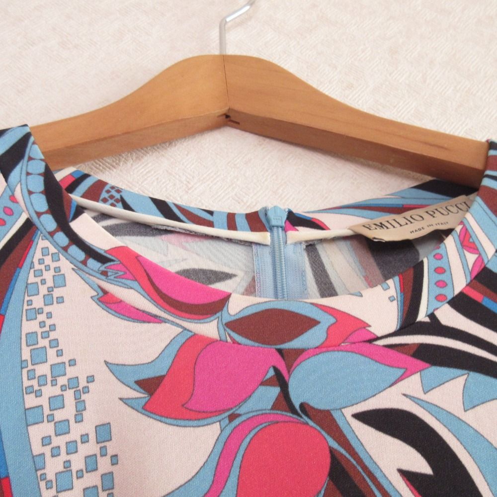 良品 EMILIO PUCCI エミリオプッチ 長袖 プッチ柄ストレッチワンピース