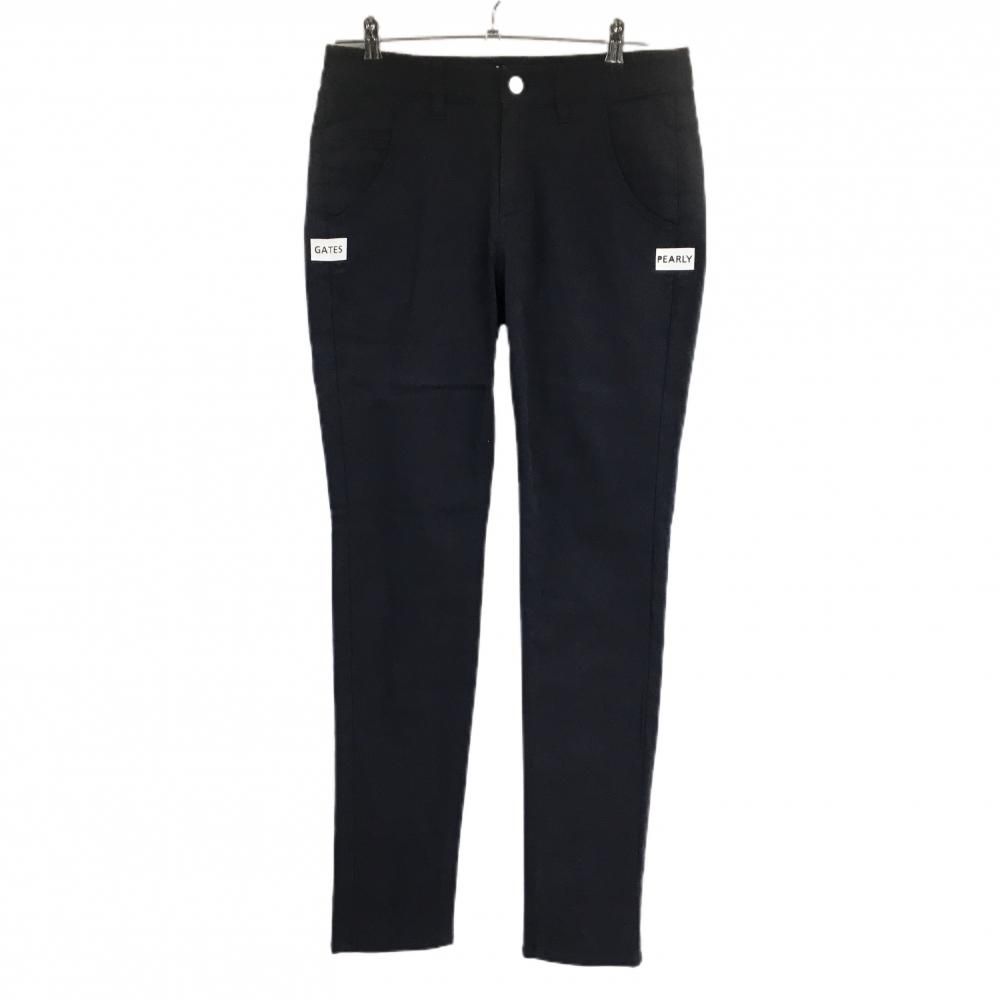 パーリーゲイツ パンツ ネイビー×白 ロゴプリント ストレッチ 裏微起毛