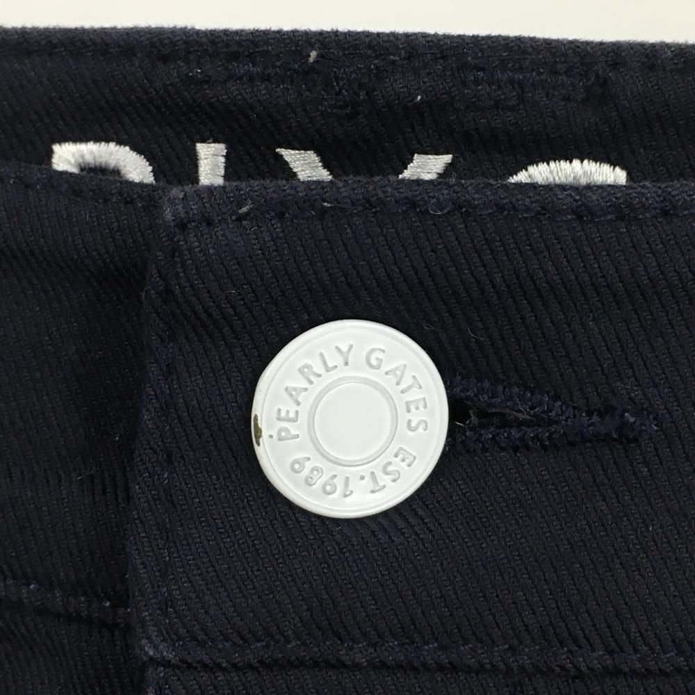 パーリーゲイツ パンツ ネイビー×白 ロゴプリント ストレッチ 裏微起毛