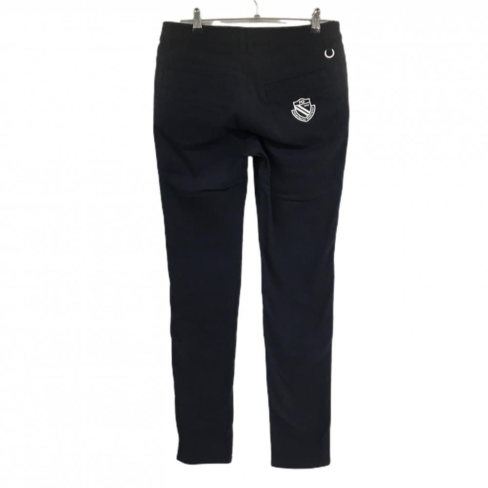 パーリーゲイツ パンツ ネイビー×白 ロゴプリント ストレッチ 裏微起毛