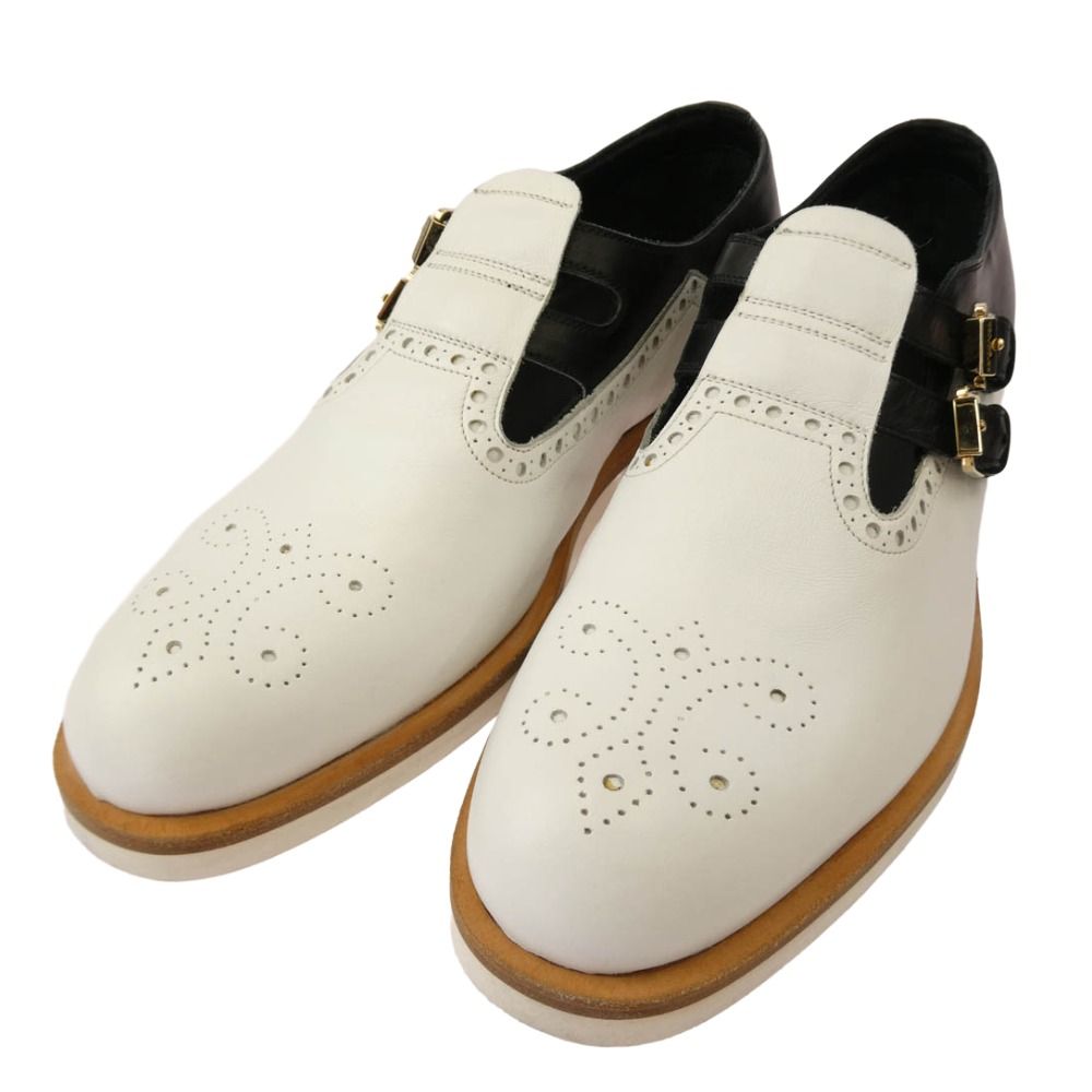 セルジオロッシ sergio rossi ダブルモンクストラップ ドレス レザー シューズ ホワイト ブラック ホワイト系 ブラック系 7