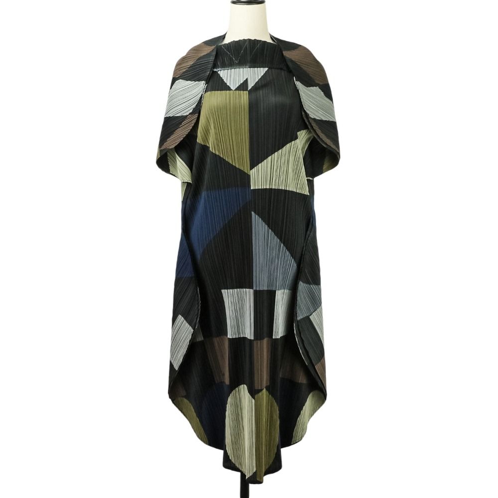 PLEATS PLEASE プリーツプリーズ イッセイミヤケ パッチワーク ロングドレス ワンピース PP 43-JH 838 サイズ1 ブラック レディース 古着