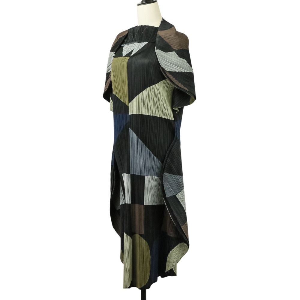 PLEATS PLEASE プリーツプリーズ イッセイミヤケ パッチワーク ロングドレス ワンピース PP 43 JH 838 サイズ1 ブラック レディース 古着