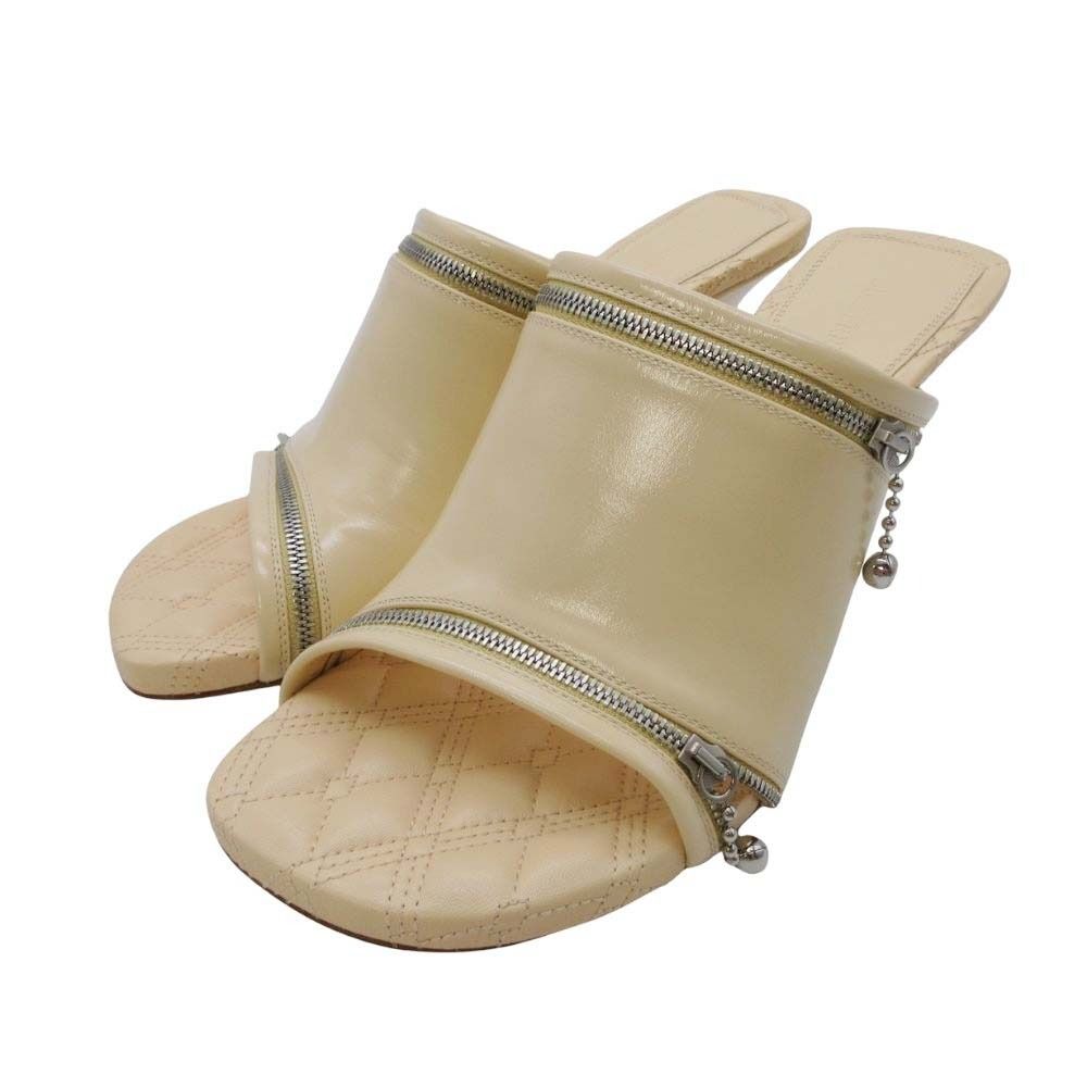 24 ss バーバリー ジップ レザー キルティング ミュール サンダル 靴 シューズ 38 24.0 黄色 イエロー レディース 古着