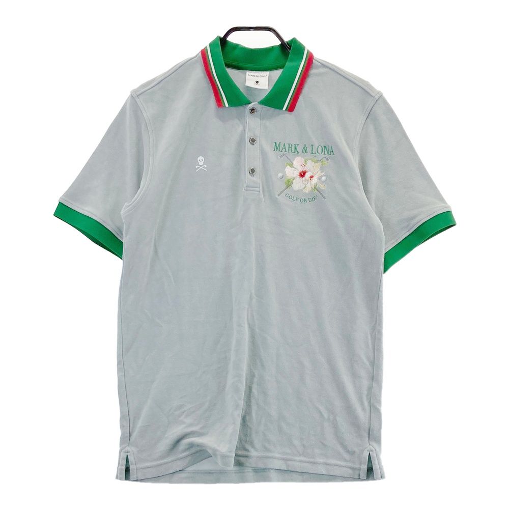 サイズ 48 MARK-LONA マークアンドロナ 半袖ポロシャツ 花刺繍 パイル地 グレー系 ゴルフウェア メンズ ストスト