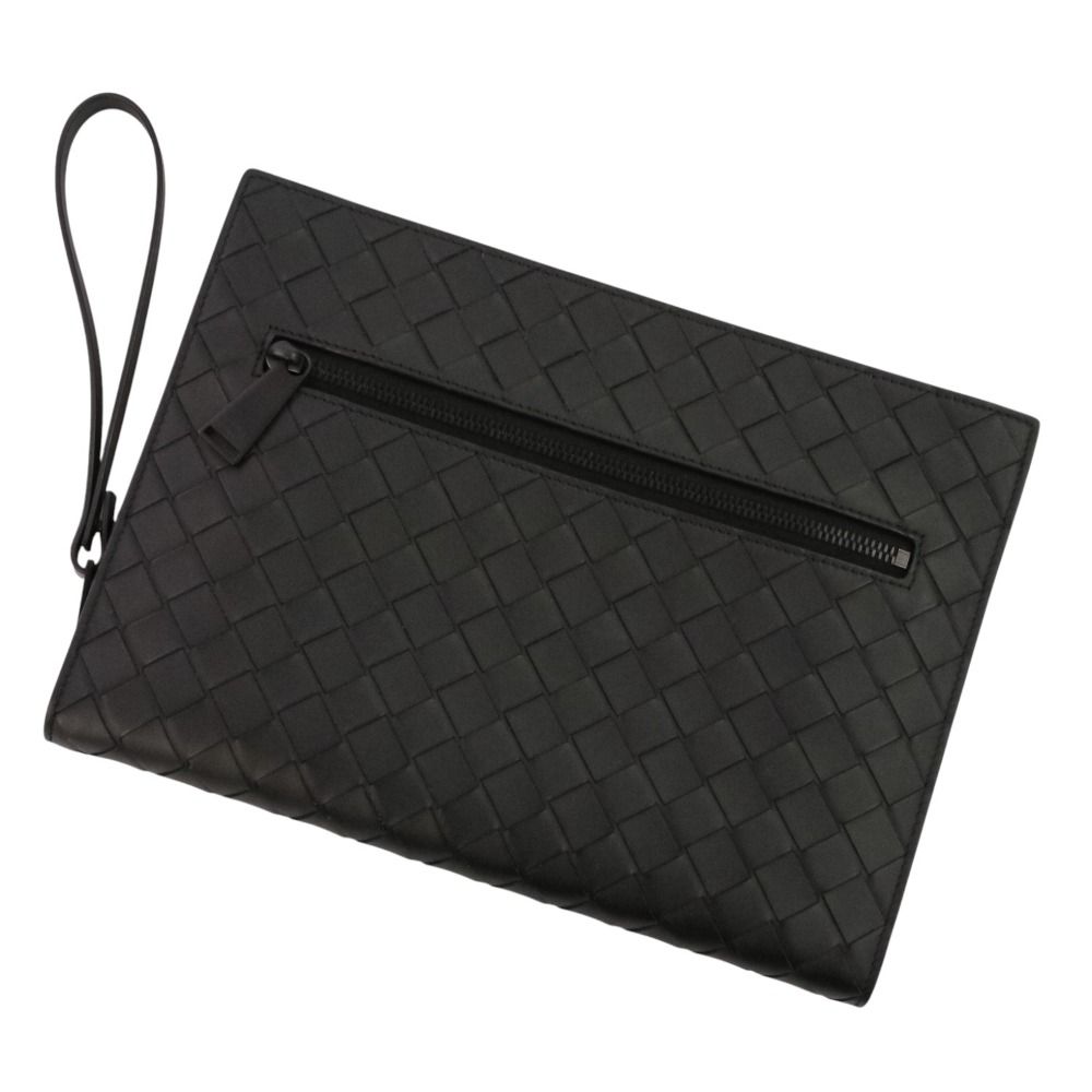 BOTTEGA VENETA ボッテガヴェネタ マキシイントレチャート レザー クラッチバッグ 502102 ブラック メンズ レディース 古着