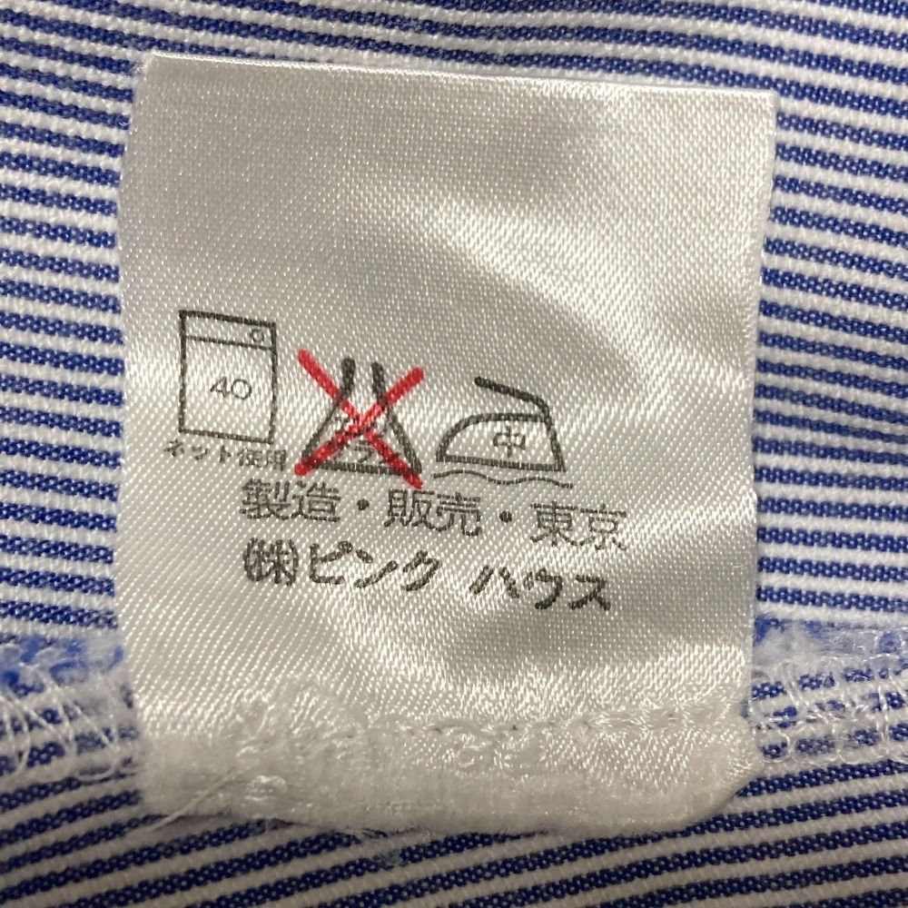  PINK HOUSE ピンクハウス ピコフリル リボンデザイン ピンストライプ シャツワンピース ネイビー ホワイト レディース 古着 半袖 その他