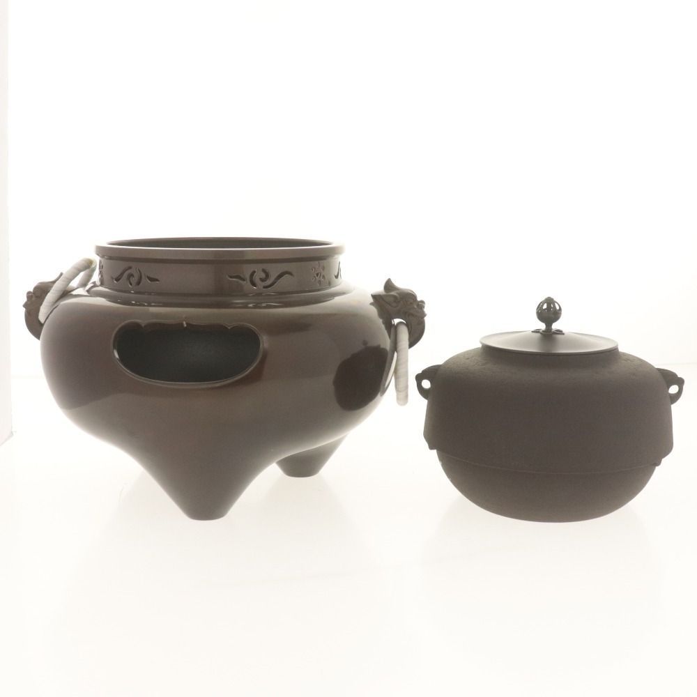 □ 金森紹栄 茶釜 茶器 炉釜 金属 伝統工芸 美術 茶道具 全長33cm 総