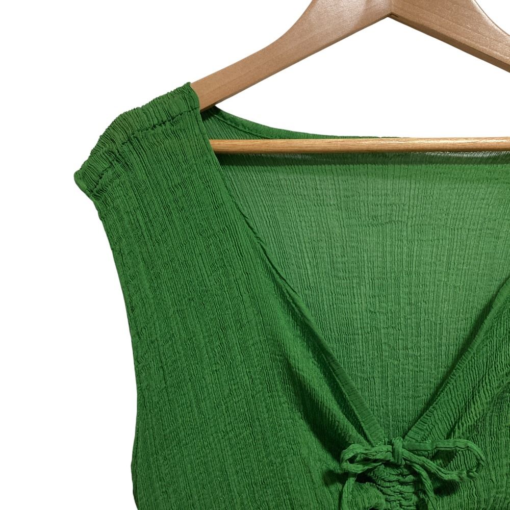 me ISSEY MIYAKE ミー イッセイミヤケ ジョーゼット ノースリーブドレス ワンピース グリーン レディース 古着