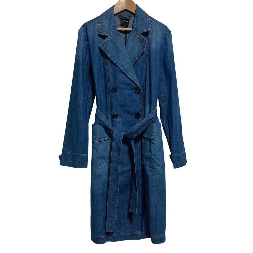 【美品】Armani Exchange 青色 ロングコート XS 美品 ARMANI EXCHANGE アルマーニエクスチェンジ ベルト付き デニム