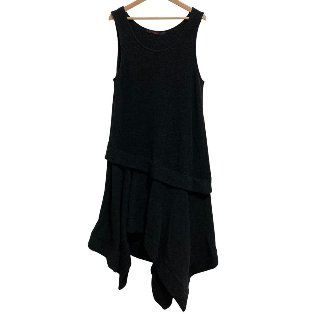 LIMI feu リミフゥ ボアウール ノースリーブ アシンメトリーワンピース Sサイズ ブラック レディース 古着