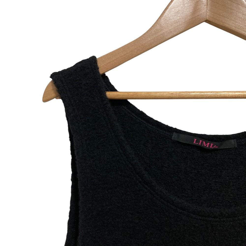 LIMI feu リミフゥ ボアウール ノースリーブ アシンメトリーワンピース Sサイズ ブラック レディース 古着