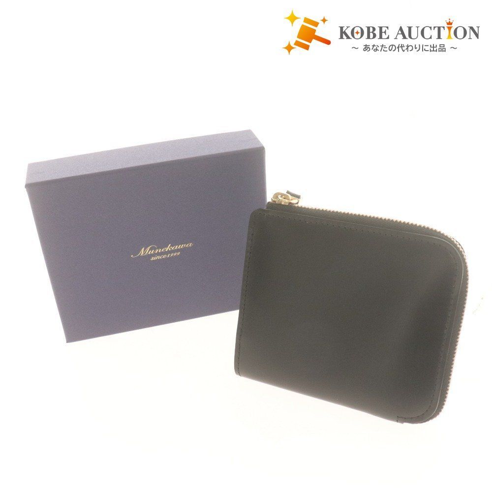 Munekawa Cram 財布 L字ファスナーブライドルレザー 黒 ウォレット ミニ コンパクト メンズ ブラック 付属品付き ♥