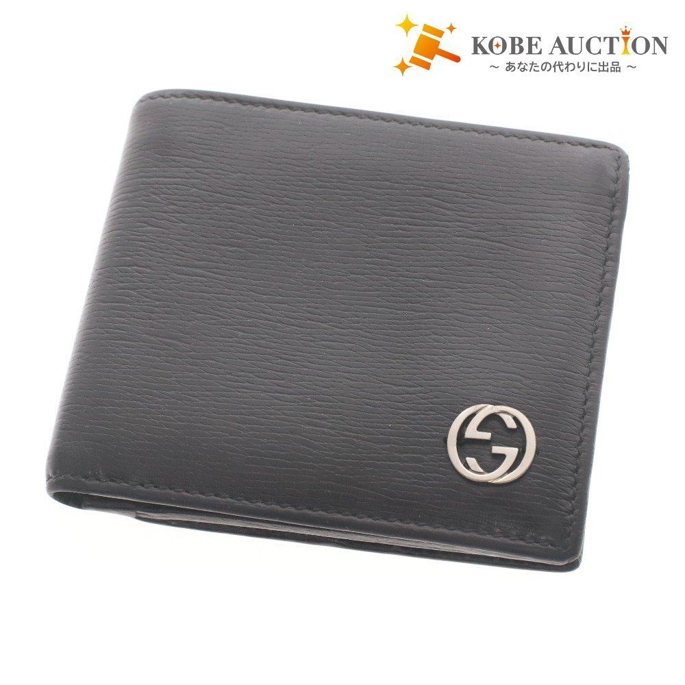 グッチ 財布 2つ折り財布 インターロッキングG メンズ ブラック
