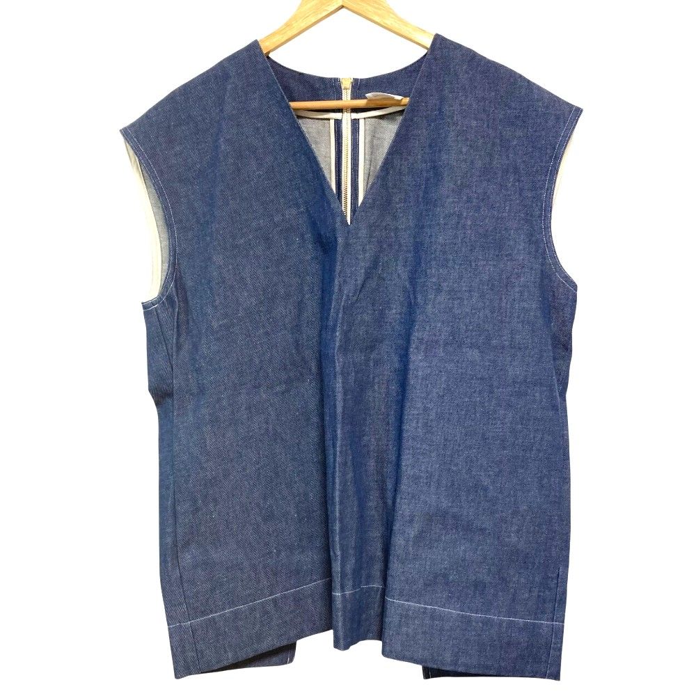 24 SS shirocon yori シロコン ヨリ オープンバック デニム ジレ ベスト SC 25-24004 SP サイズ38 インディゴブルー レディース 古着
