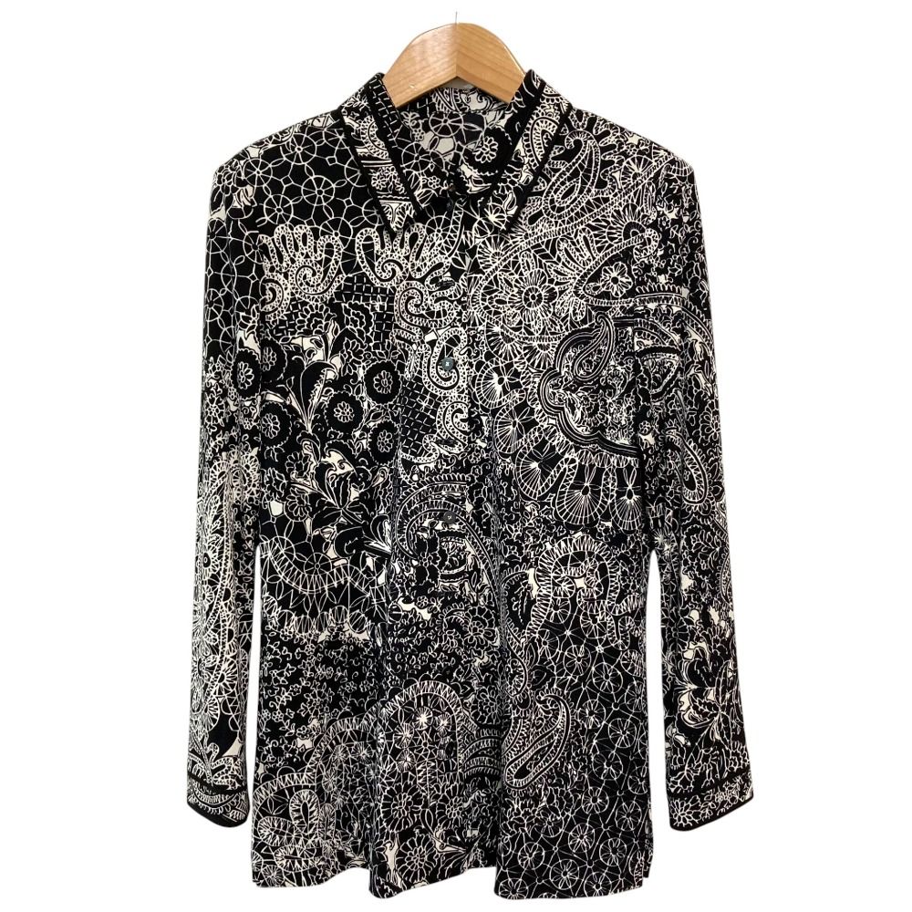 レオナール・LL　ブラウス・花柄/シャツ・LEONARD　カンカン　黒 良品 LEONARD レオナール カンカンストレッチ フラワープリント ロング