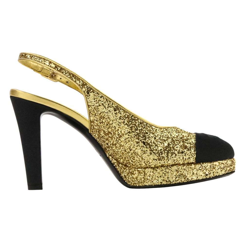 24kcat】シャネル パンプス チャンキーヒール ココマーク ゴールド