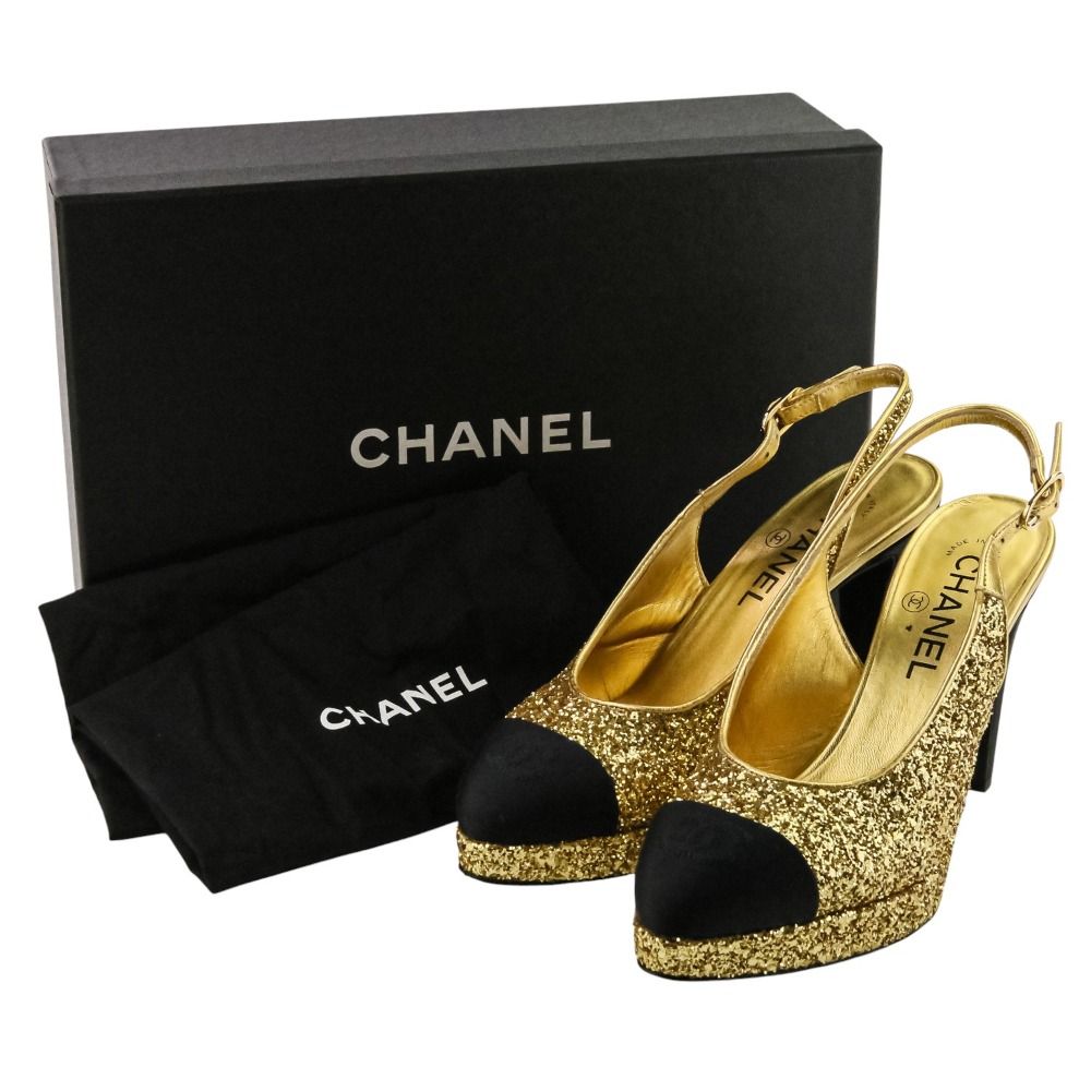 美品 21A CHANEL シャネル ココマーク グリッター スリングバック