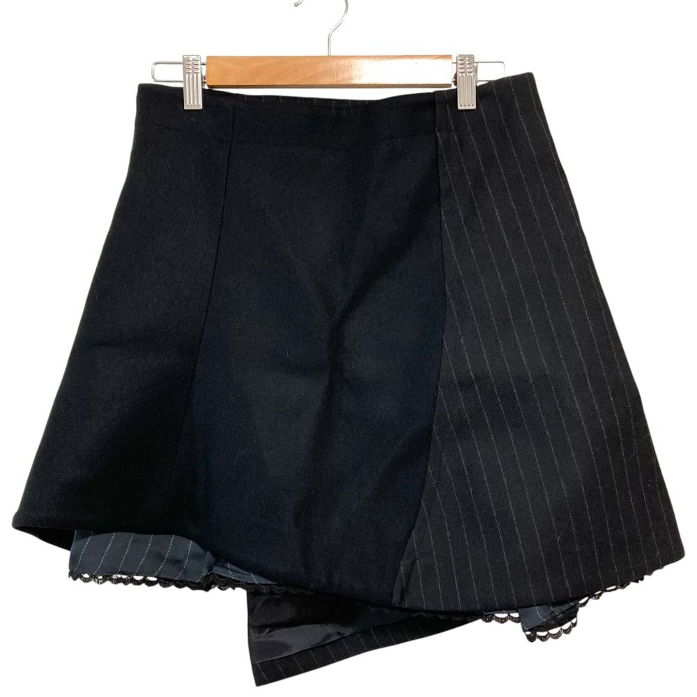 sacai サカイ ストライプ ウールドッキングスカート 24-07410 サイズ2 ブラック レディース 古着
