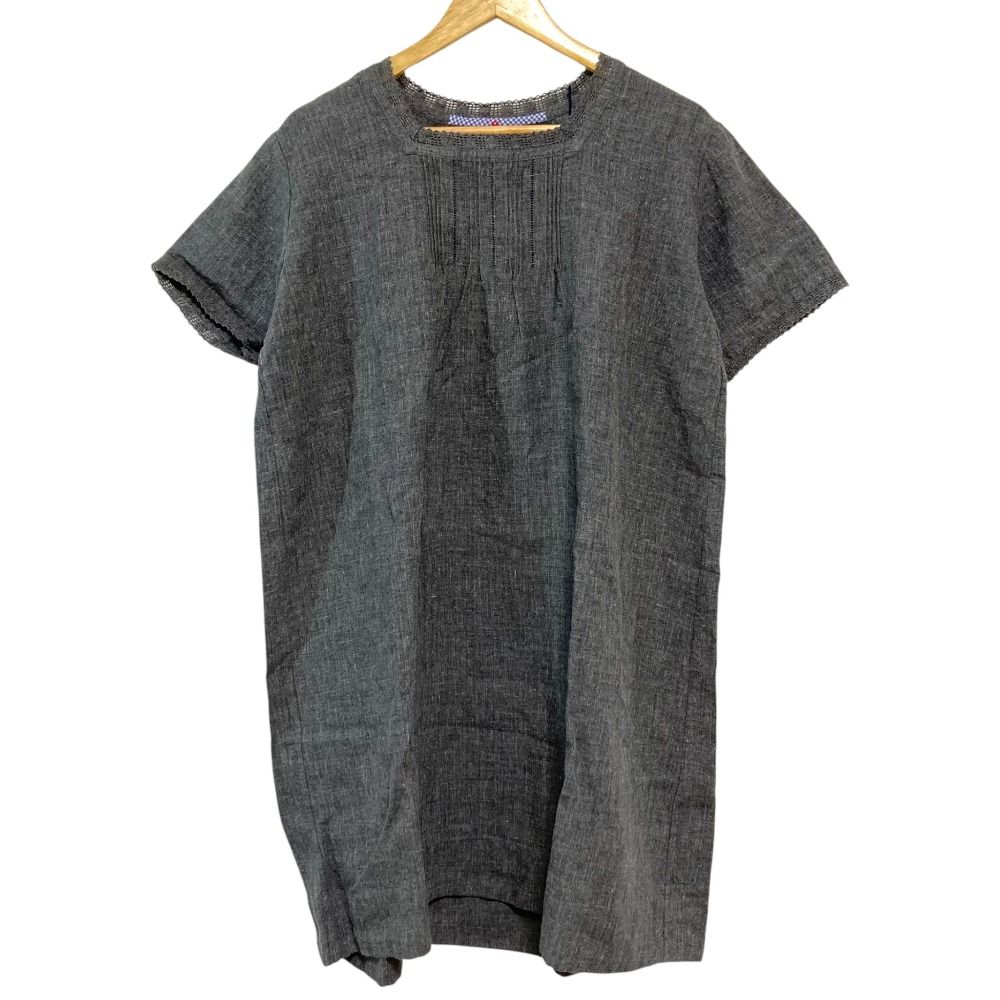 R by 45 rpm フォーティーファイブアールピーエム レース スクエアネック リネン ワンピース サイズ3 グレー レディース 古着