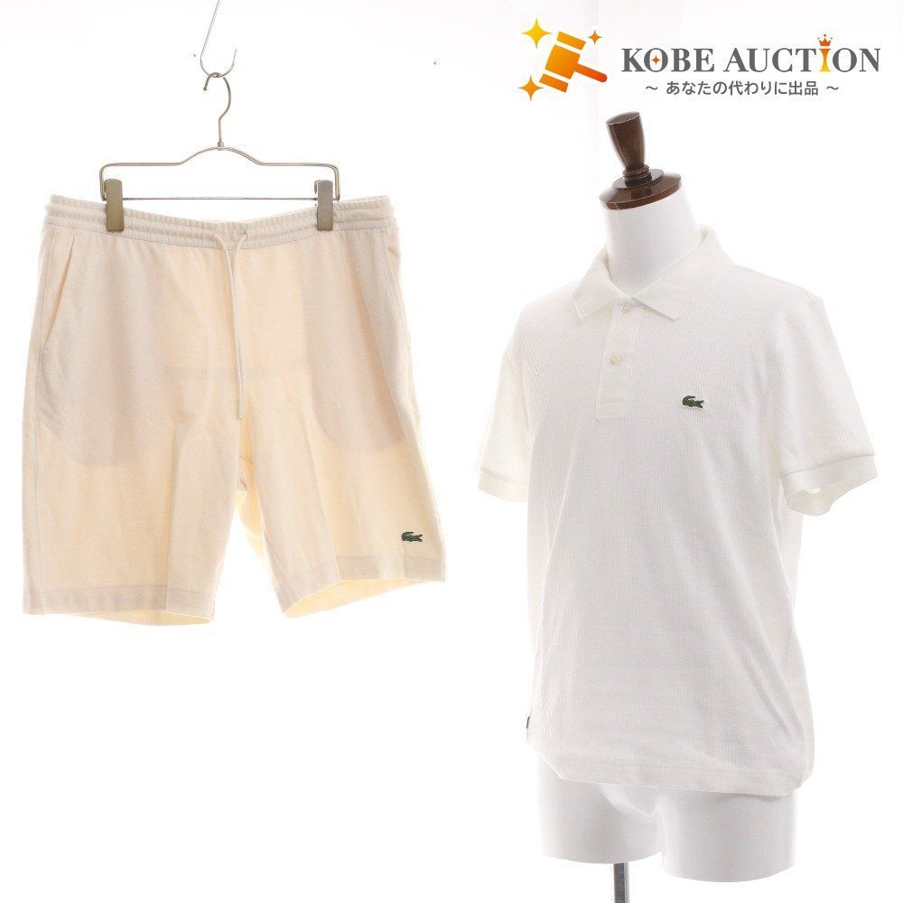 ラコステ ポロシャツ 短パン 2点セット トップス ボトムス 無地 ボタン 紐 ポケット ワンポイント メンズ M L ホワイト アイボリー系