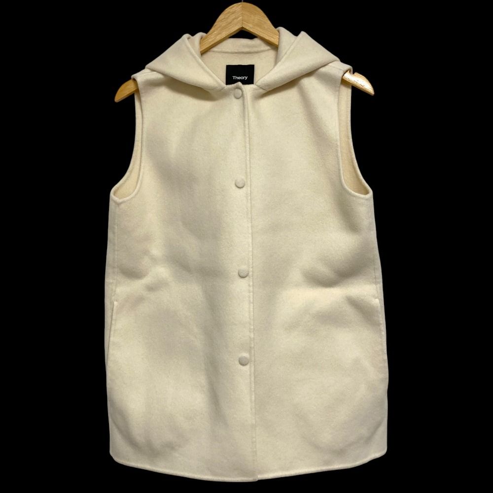 22 AW Theory セオリー LUXE DIVIDE CLAIRENE VEST DF フーディ リバーベスト ジレ Sサイズ アイボリー レディース 古着