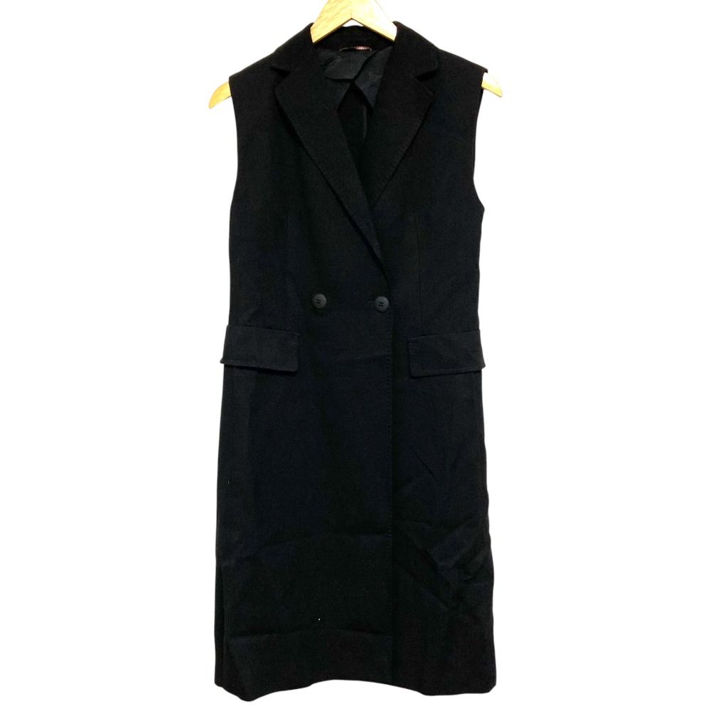 24 SS Max Mara studio マックスマーラ ステュディオ ダブルブレスト ロングジレ ノースリーブコート サイズ38 ブラック レディース 古着