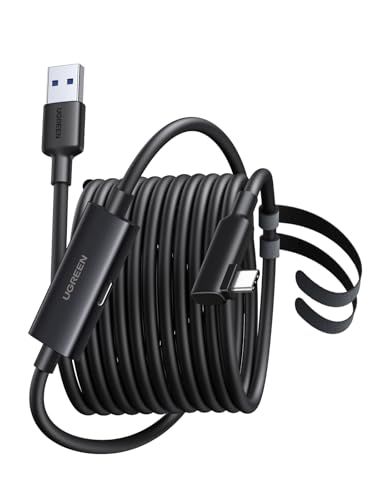 UGREEN VR リンクケーブル 5 m USB A to C Quest 3 S 2 Pro Pico 4 対応 Gen 1 Gbps 高速データ転送 18 W急速充電 信号増幅チップ内蔵 90° L字型プラグ