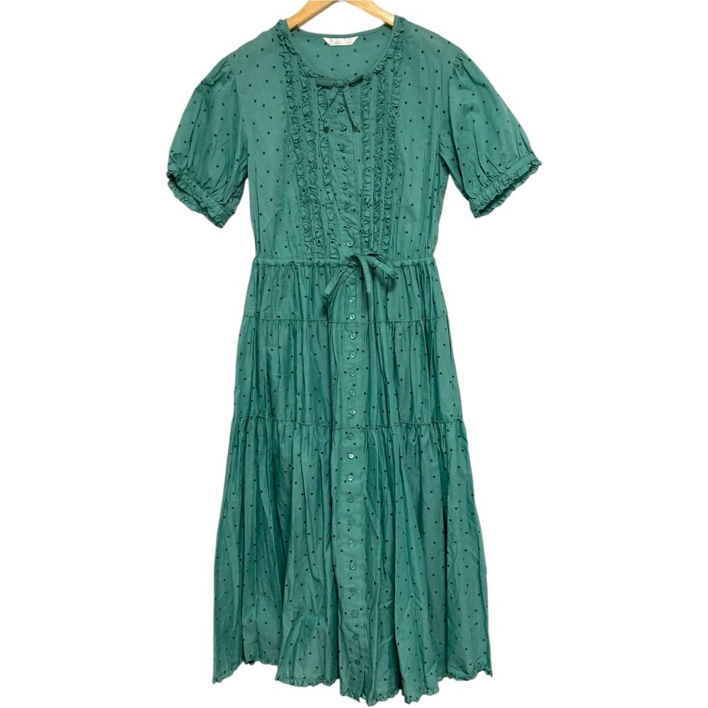 PINK HOUSE ピンクハウス ピコフリル ティアード 水玉ワンピース グリーン レディース 古着