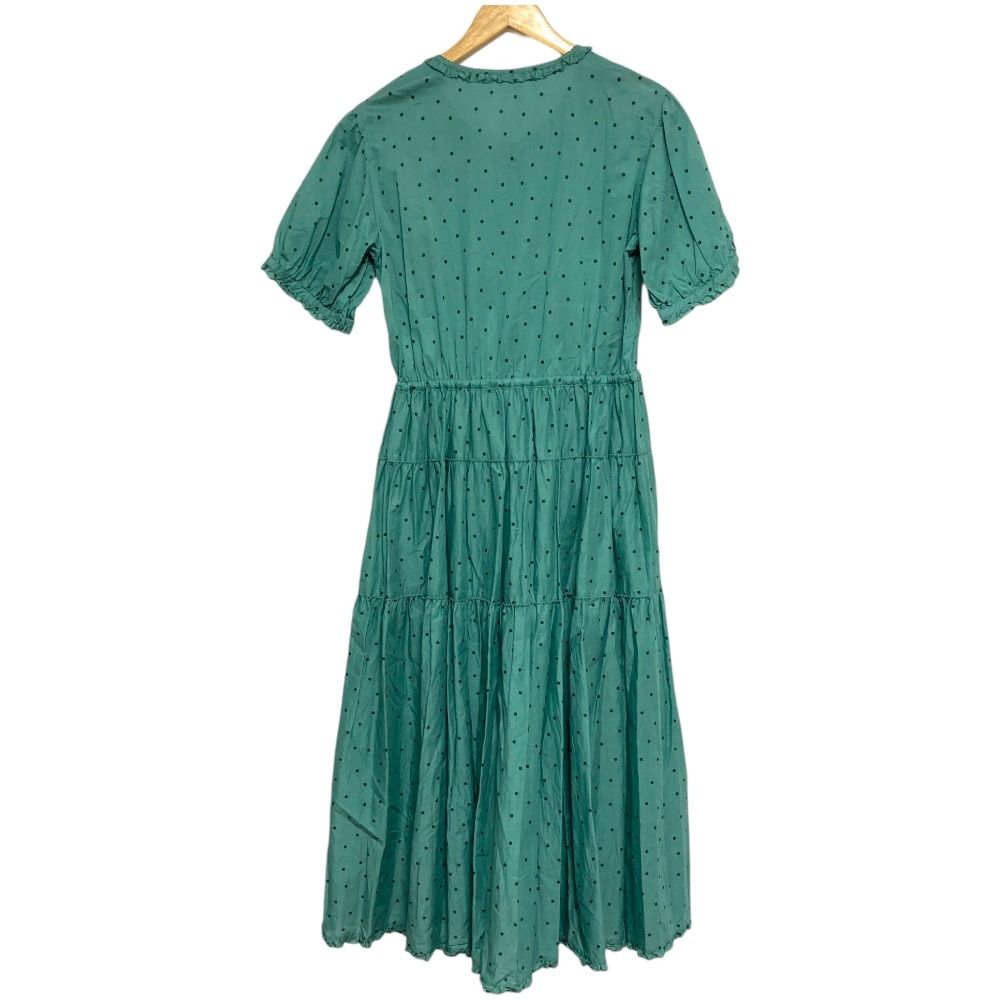 PINK HOUSE ピンクハウス ピコフリル ティアード 水玉ワンピース グリーン レディース 古着