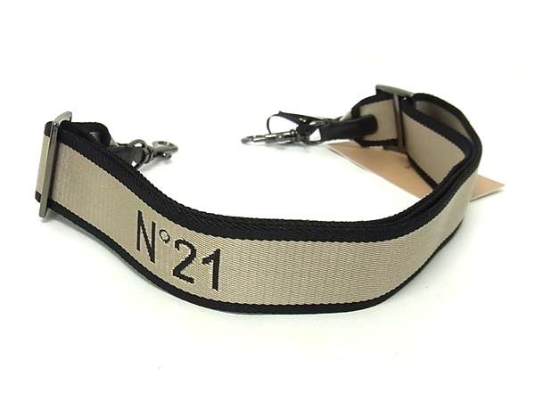 N°21 ヌメロヴェントゥーノ キャンバス バッグ用 ショルダーストラップ 斜め掛け ベージュ系×ブラック系 FU 6875