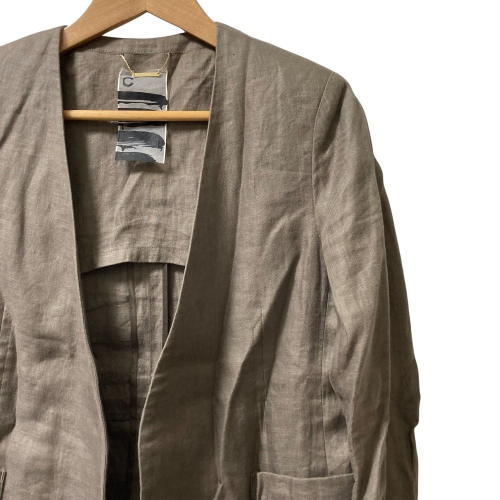 美品 Chaos カオス リネン ノーカラージャケット サイズF ブラウン