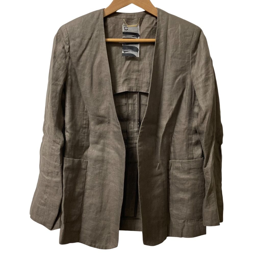 美品 Chaos カオス リネン ノーカラージャケット サイズF ブラウン