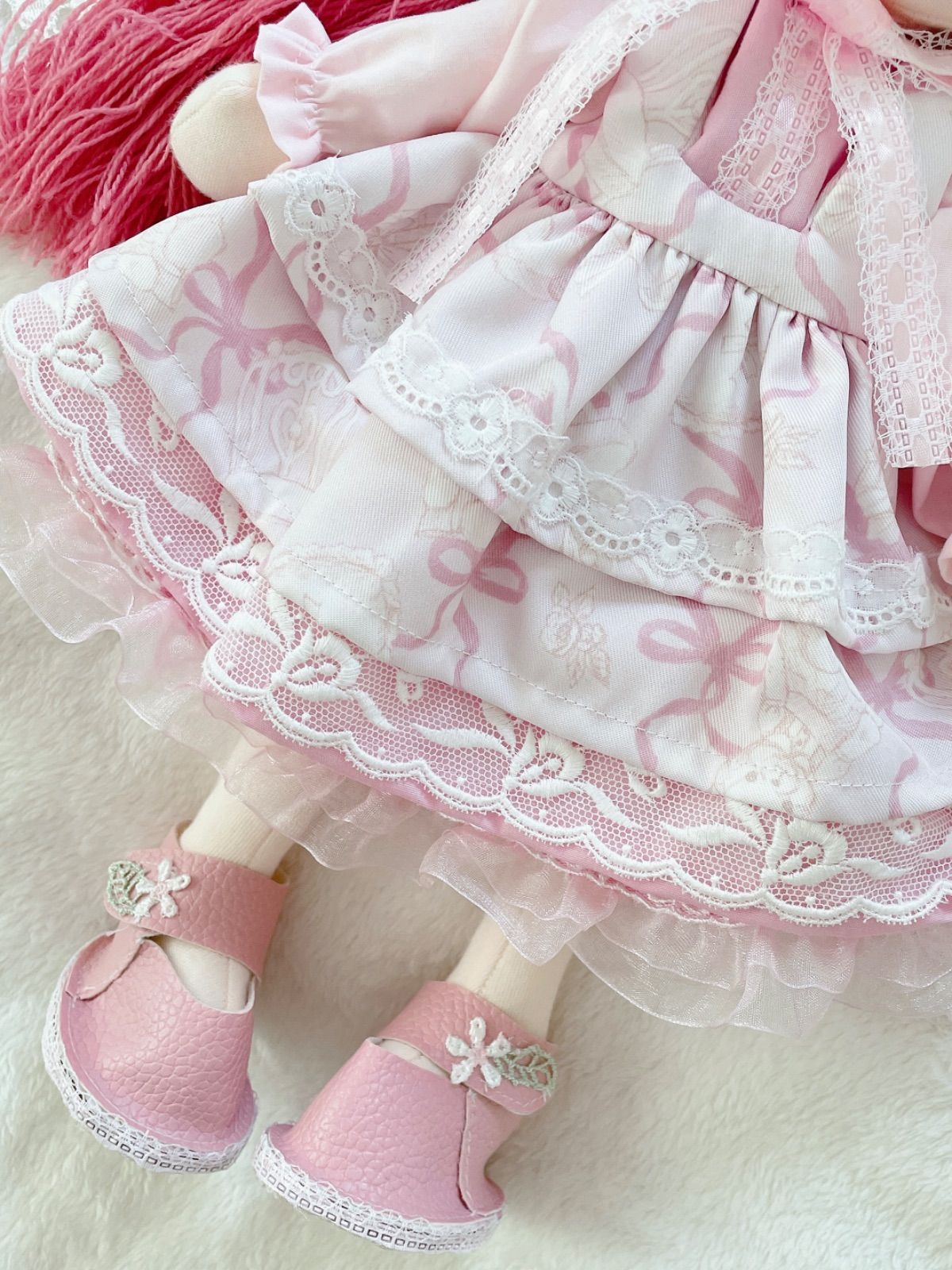 可愛いピンクのフリル付き人形 ハンドメイド ドール 60cm ぬいぐるみ