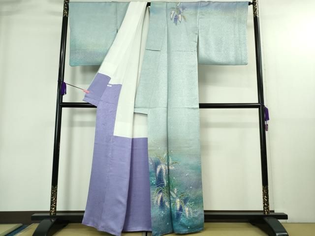 ●最 二代目 久保田一竹 幻の辻が花 訪問着 笹竹 暈し染め 金通し地 kh 6