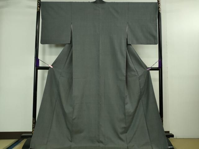 ● 上 本場結城紬 重要無形文化財 色無地 藍墨茶色 kh 6