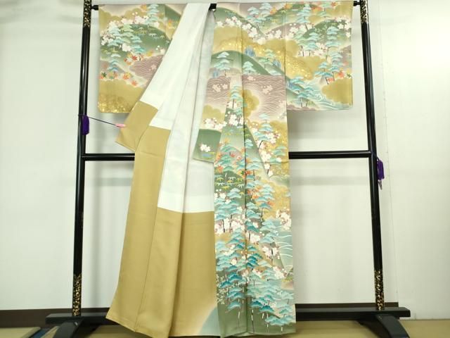 ● 上 訪問着 友禅 風景松樹林文 暈し染め 金彩 ♥ kh 6