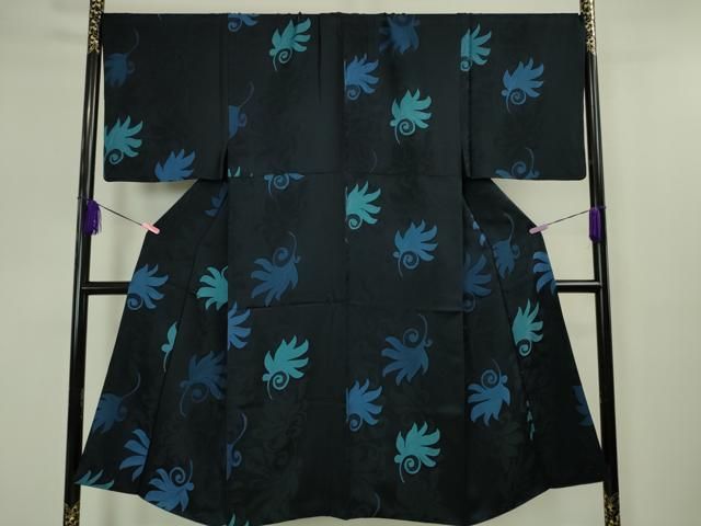 上 男性 小紋 地紋起こし 唐草文 濃紺地 kh 6