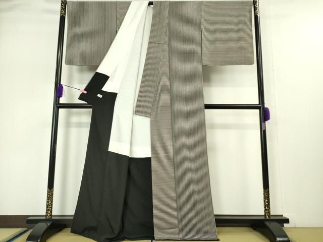 上 池田重子 訪問着 片身替わり 縦縞 横縞 黒地 kh 6