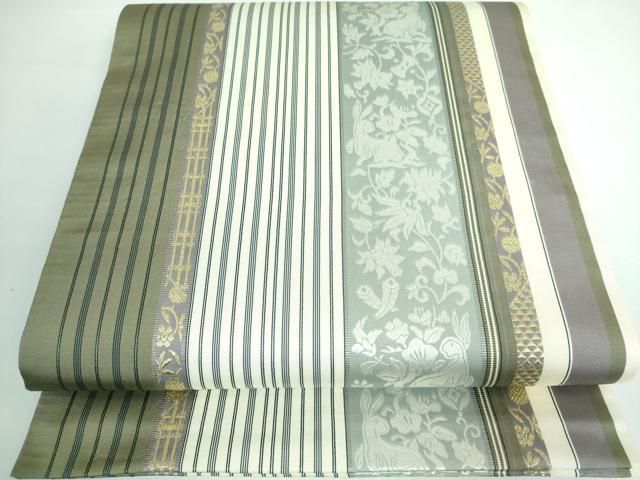 ● 上 本場筑前博多織 両面 全通柄袋帯 兎 献上 kh 6