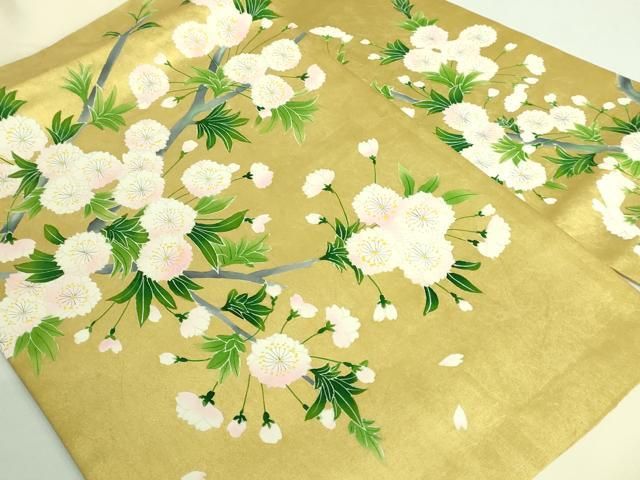 ● 上 銀座新松 塩瀬 九寸名古屋帯 手描き 枝桜 本金箔 kh 6