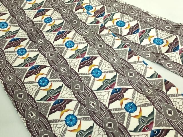 最 城間栄順 本場琉球紅型 九寸名古屋帯 魚 鬼しぼ縮緬 kh 6