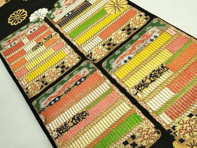 ● 上 六通柄 本袋帯 龍村平蔵柄 源氏鎧 黒地 金銀糸 kh 6