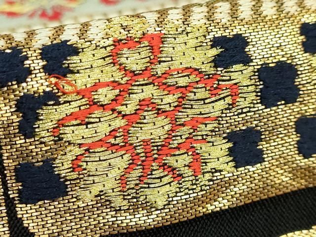  ● 上 六通柄 本袋帯 龍村平蔵柄 源氏鎧 黒地 金銀糸 kh 6 袋帯 帯