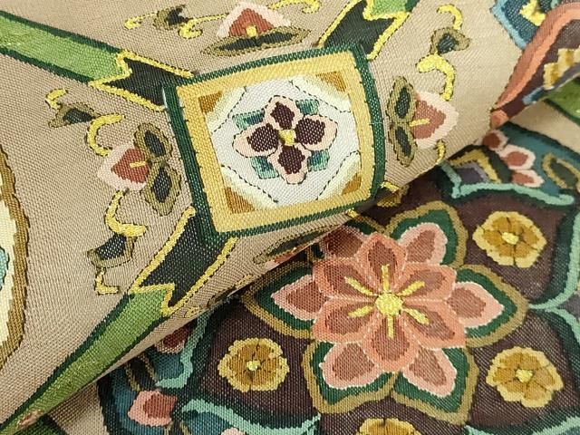 平和屋本店○最高級 明綴れ 全通柄袋帯 格天井花文 金糸 逸品