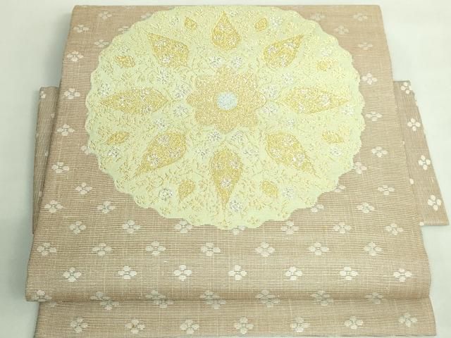 ● 上 洛風林 工芸帯地 つけ帯 草花文 金銀糸 反端付き kh 6